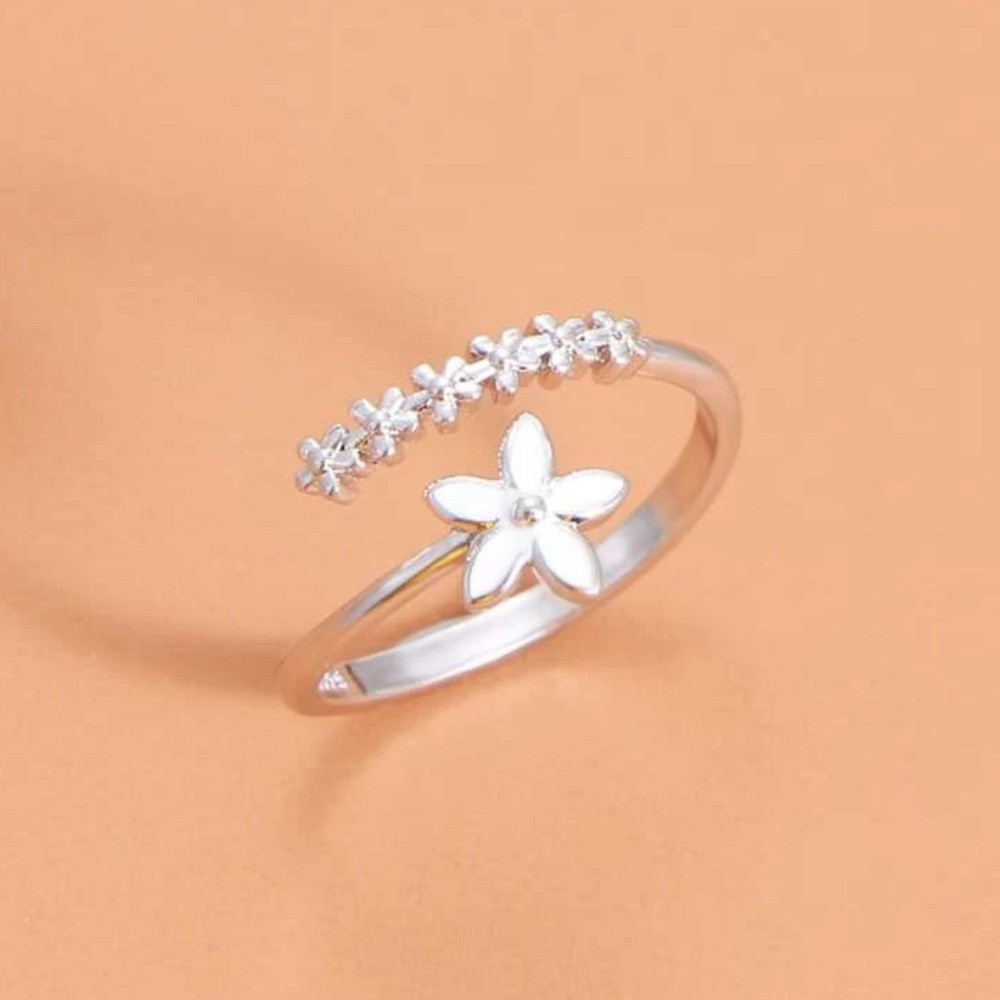 Silver Flower Cuff Ring